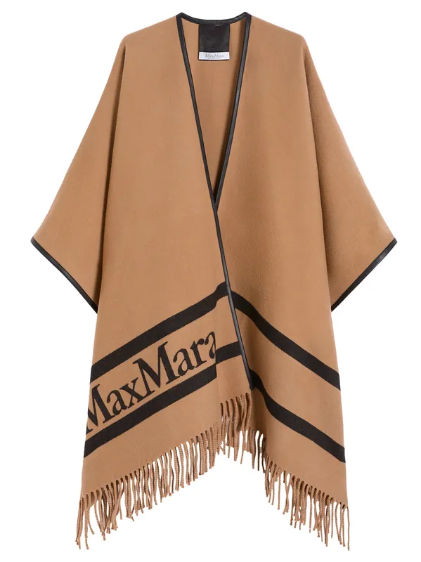 Jacquard Wool Poncho In Camel - Maxmara