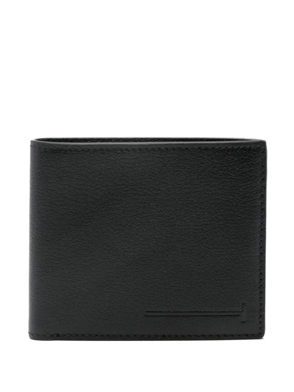 Supple Grained Leather Elongated T Line Classic Bi-Fold Wallet