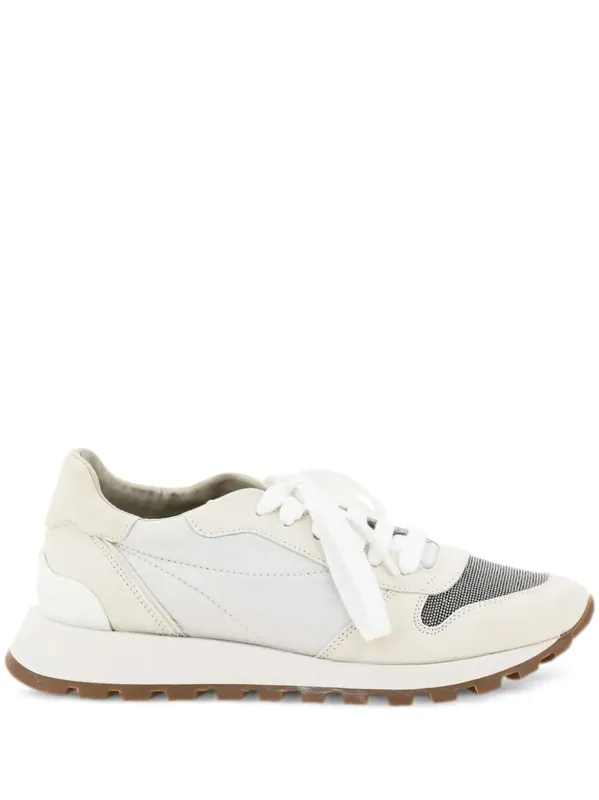 Suede And Techno Fabric Runners With Precious Toe - Brunello Cucinelli