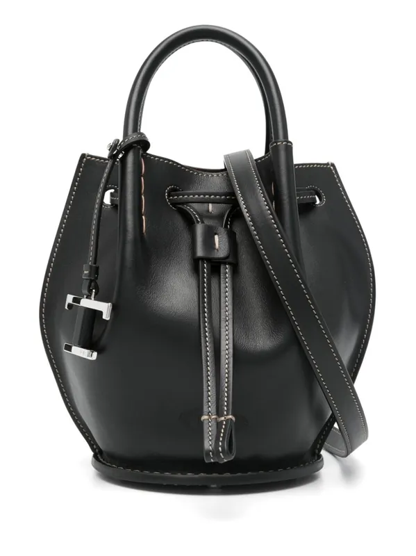 Logo-Charm Leather Mini Bucket Bag