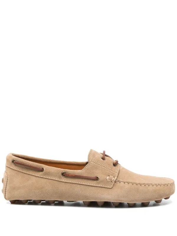 Suede Gommino Bubble Lace-Up Boat Loafers