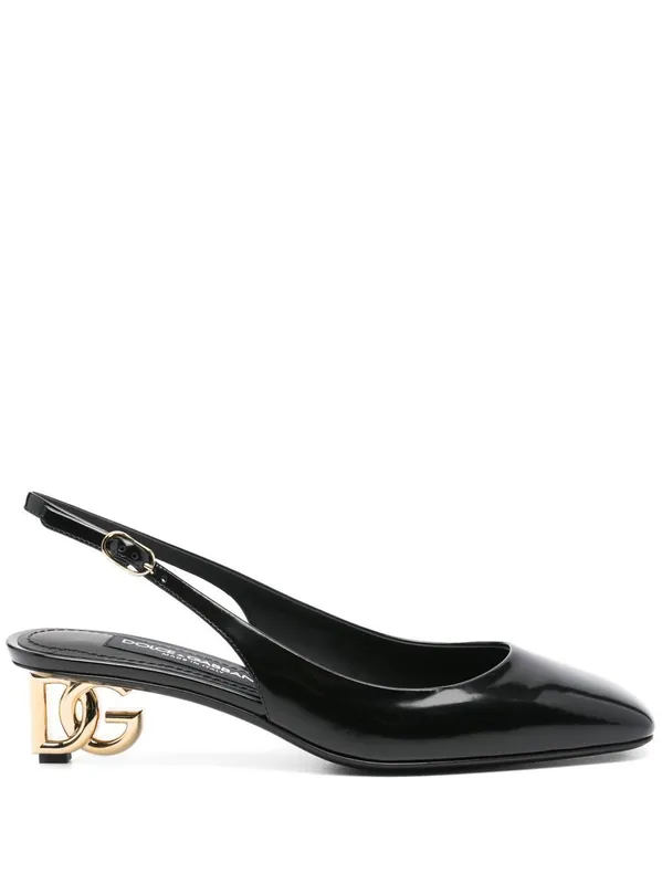 Logo-Heel Patent Leather Slingback Pumps