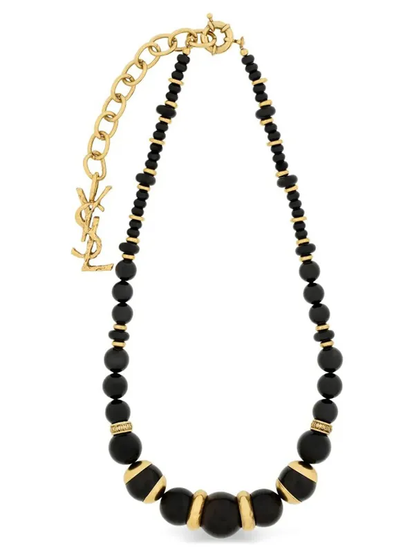Loulou Bead Necklace In Wood, Resin, And Metal - Saint Laurent