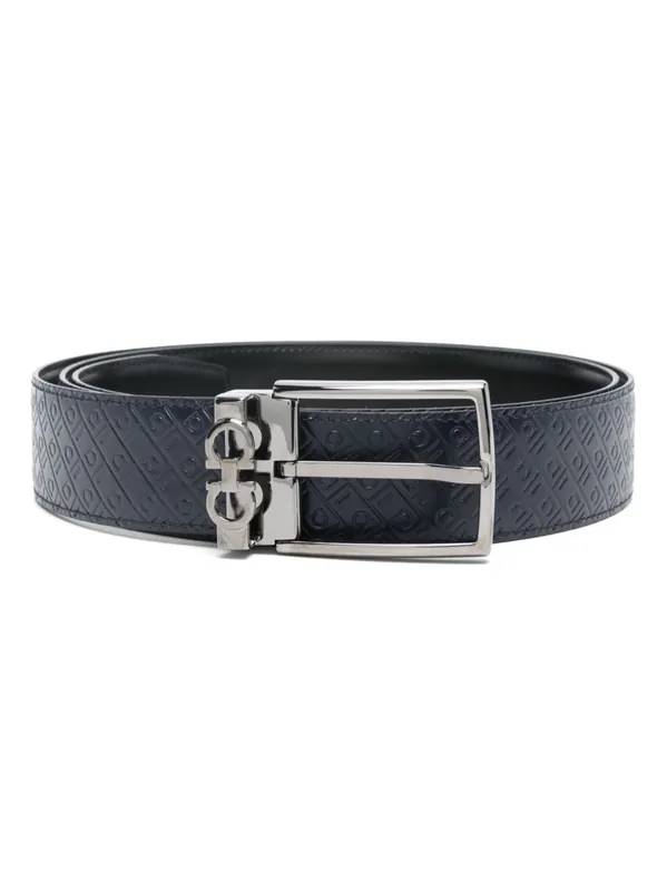 Double Gancini Logo-Debossed Leather Belt
