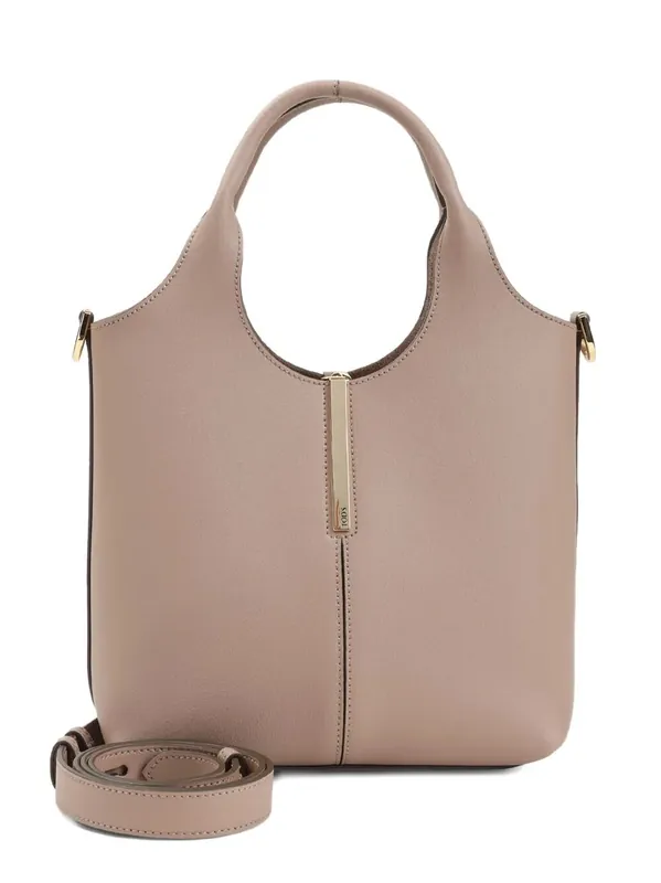 Leather Mini Tote Bag With Branded Metal Bar Accessory - Tod`S