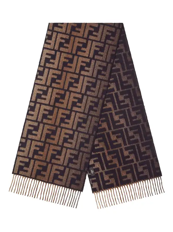 Faded-Effect Ff Jacquard Wool And Cashmere Scarf