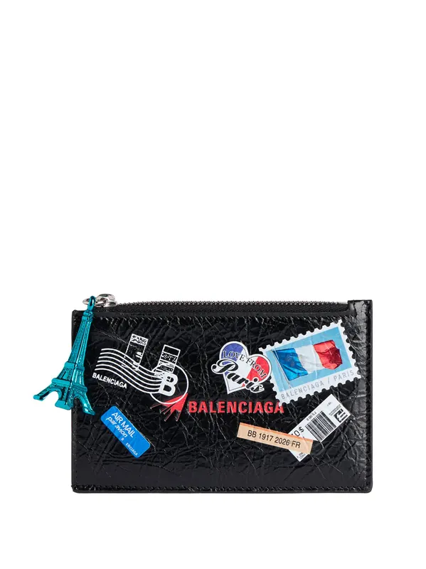 Men`S Cash Large Long Coin And Card Holder In Black/Multicolor - Balenciaga