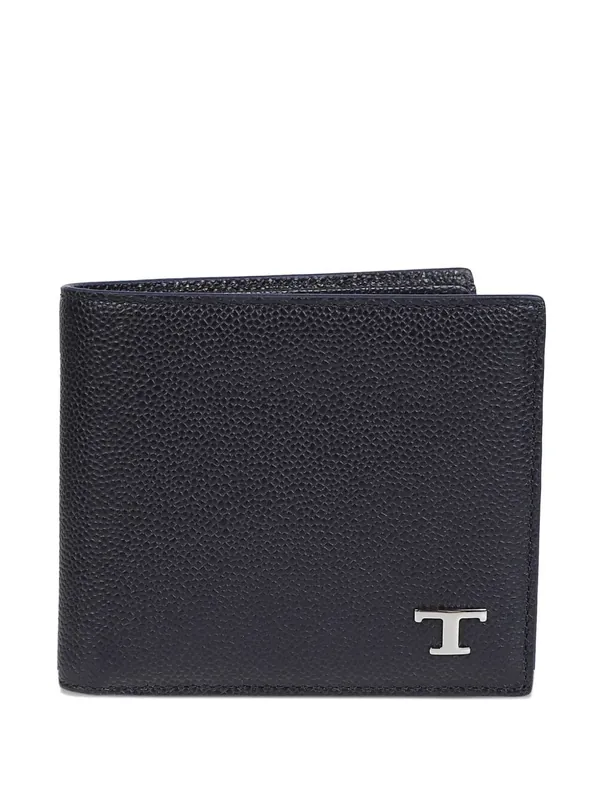Bi-Fold Leather Wallet With Metal T Timeless Logo