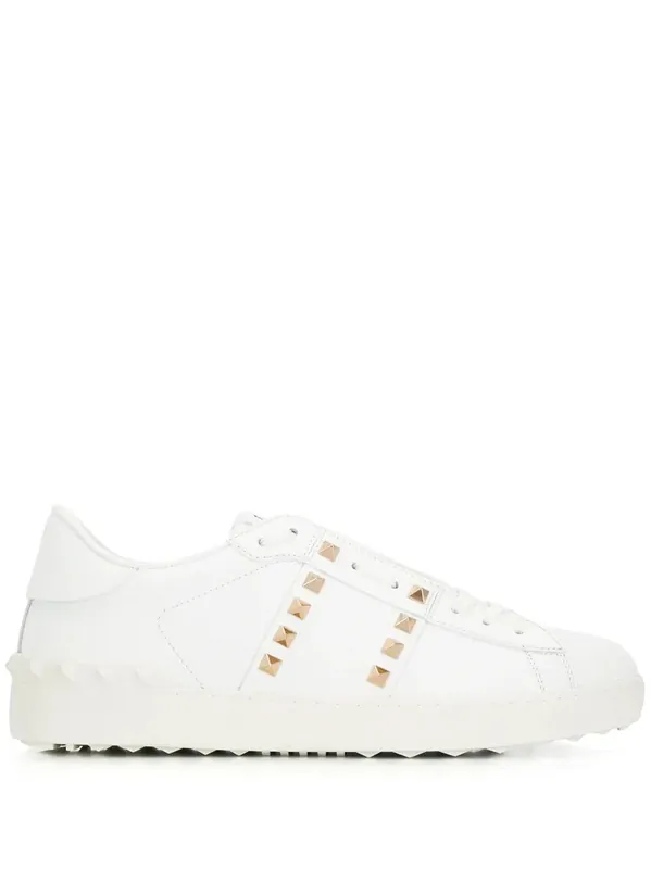 Rockstud Untitled Leather Sneakers With Platinum-Finish Studs