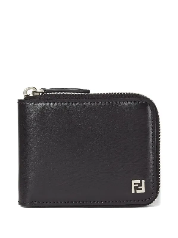 Leather Compact Wallet With Zip And Ff Logo - Fendi