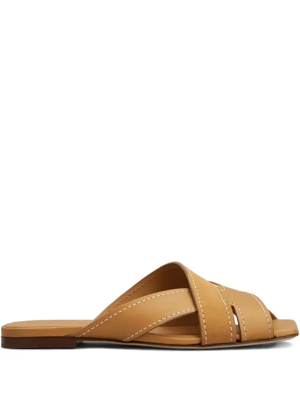 Flat Leather Sandals With Crossed Straps - Tod`S