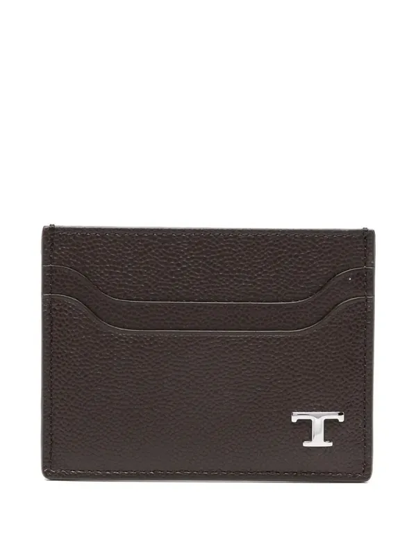 Grained Leather Cardholder With Metal T Timeless Logo - Tod`S