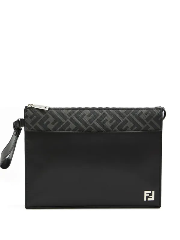 Leather And Canvas Ff Squared Clutch - Fendi