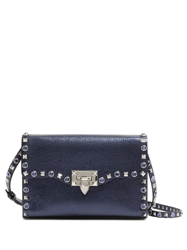 Valentino Garavani Rockstud Small Shoulder Bag In Laminated Leather With Cabochon Stones