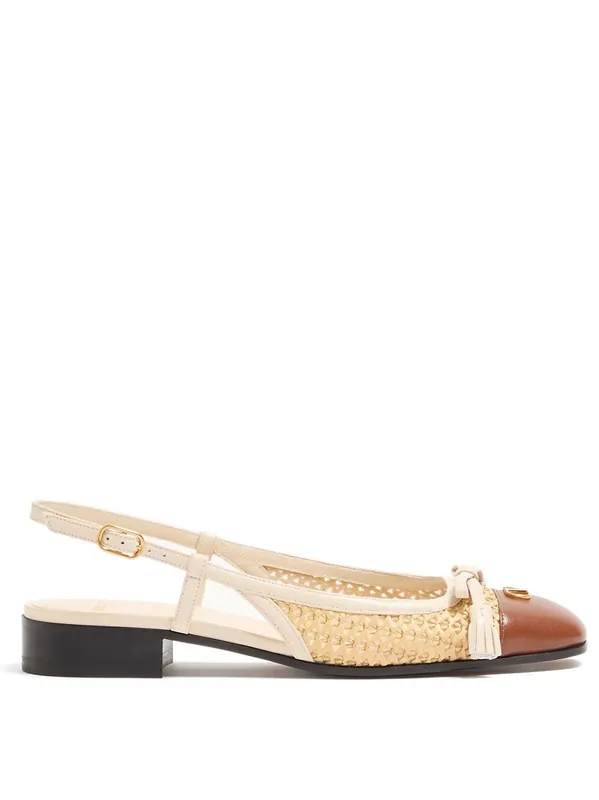 Valet Du Roi Leather And Raffia Slingback Ballerinas - Valentino Garavani
