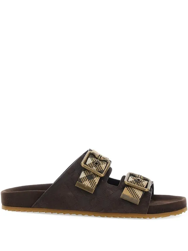 Suede Flat Sandals With Checked Straps - Burberry London England