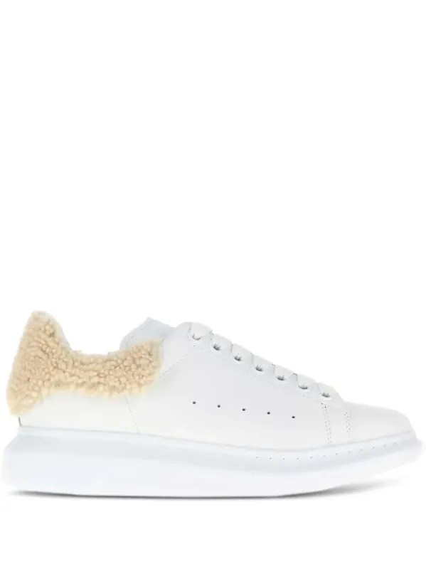 Oversized Sneakers In White Leather With Shearling Heel Tab - Alexander McQueen