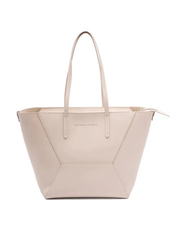 Leather Tote Bag With Pouch - Brunello Cucinelli
