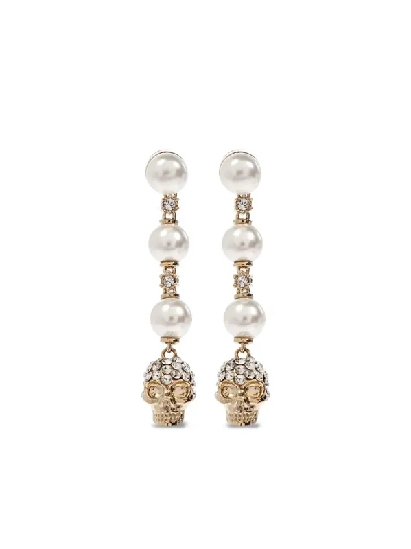 Skull And Pearl Earrings In Pale Gold - Alexander McQueen