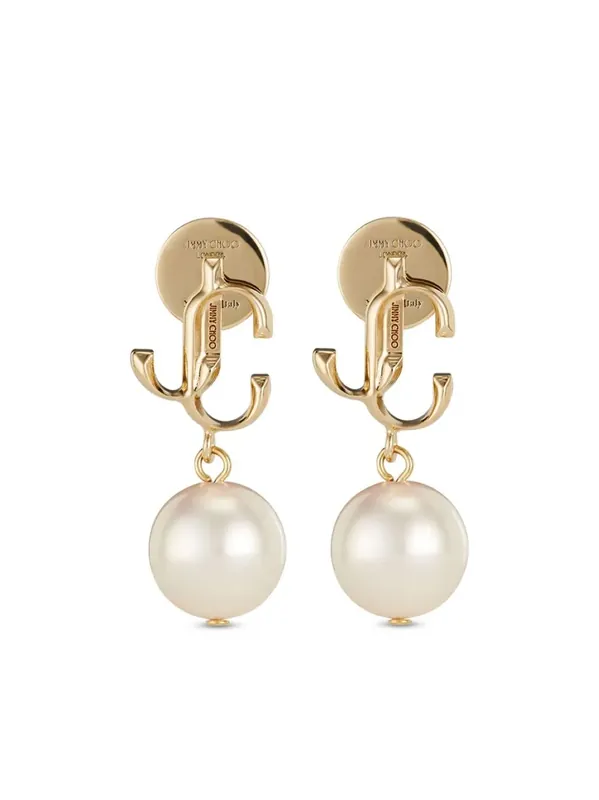 Gold-Finish Metal Jc Pearl Stud Earrings