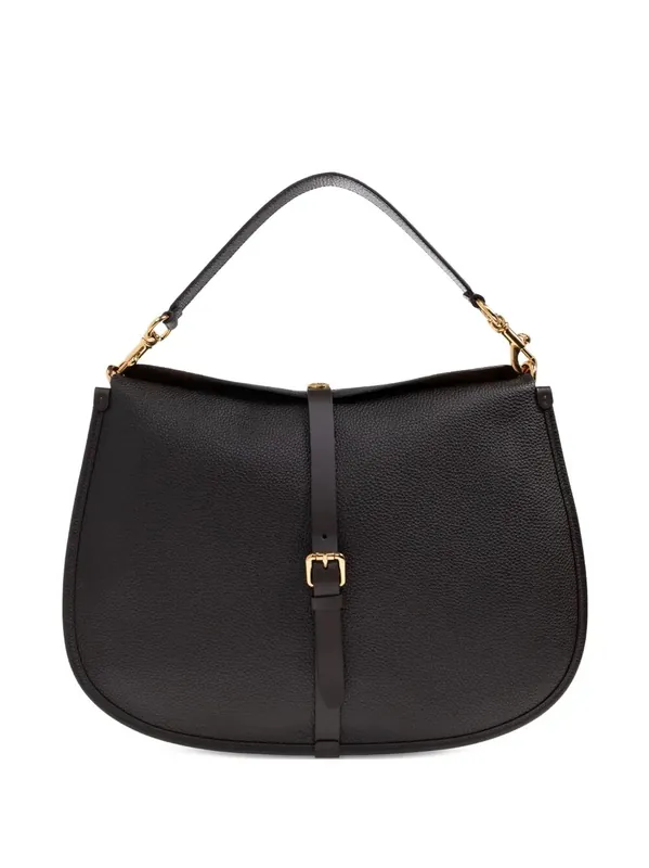 Buckle-Fastening Extra-Large Leather Shoulder Bag