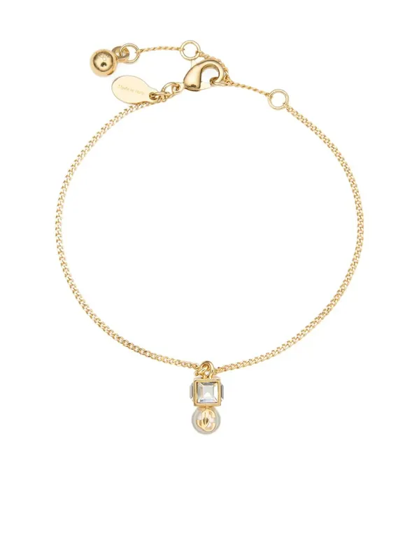 Gold Metal Jc Pearl Cube Bracelet With Pearl And Crystal Cube - Jimmy Choo