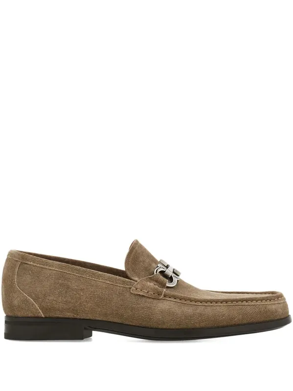 Grandioso2 Suede Loafers With Gancini Buckle - Ferragamo