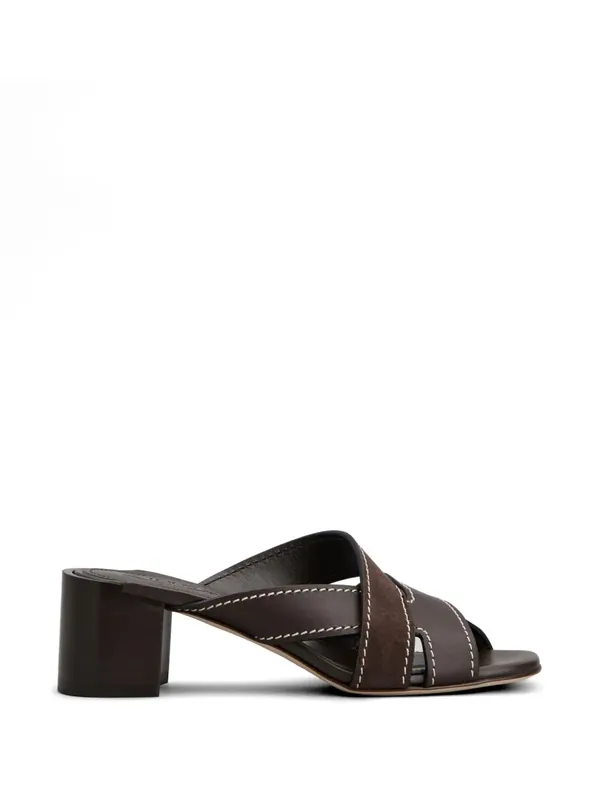 T-Shaped Band Crossing Smooth Leather And Suede Sandals