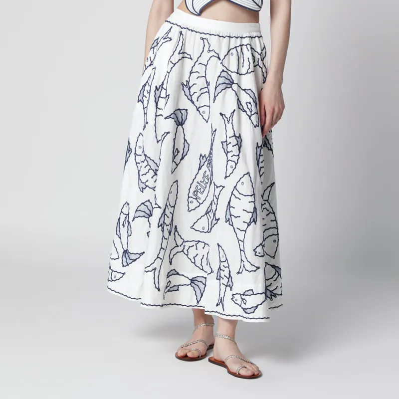 Midi Skirt With Marine Embroidery - Farm Rio
