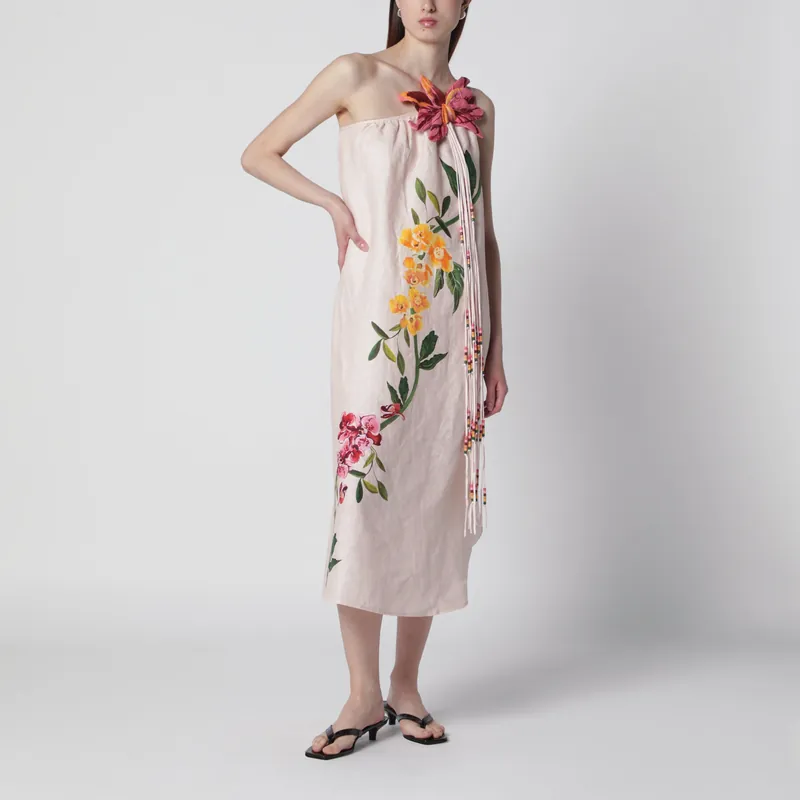 Garden Terrace Floral-Print Linen Maxi Dress