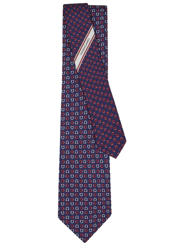 Gancini Print Silk Tie - Ferragamo