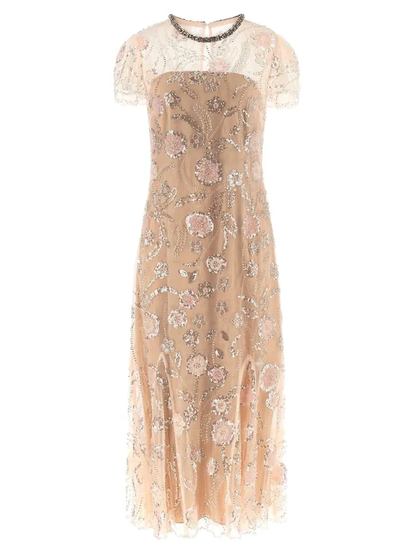 Pink Flower Sequin Embellished Midi Dresses Pink - Self-Portrait