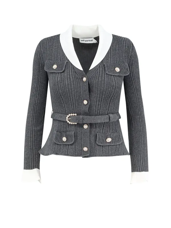 Fitted Ribbed Cardigan - Self-Portrait