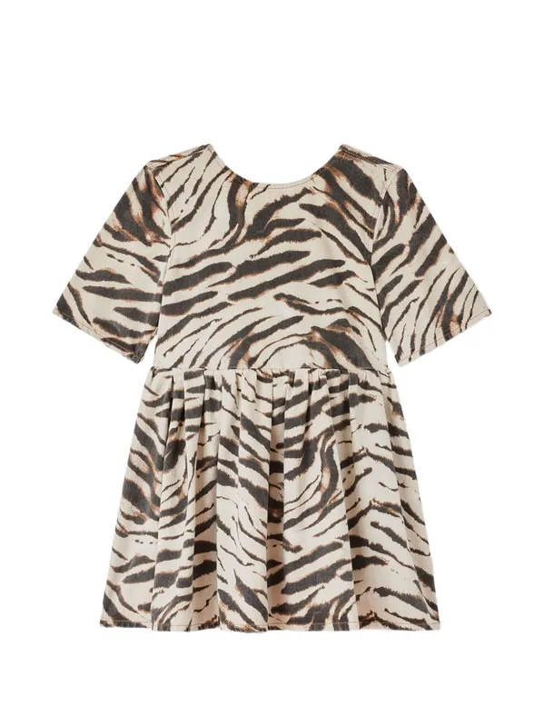 Zebra Print Cotton Mini Dress - Ganni