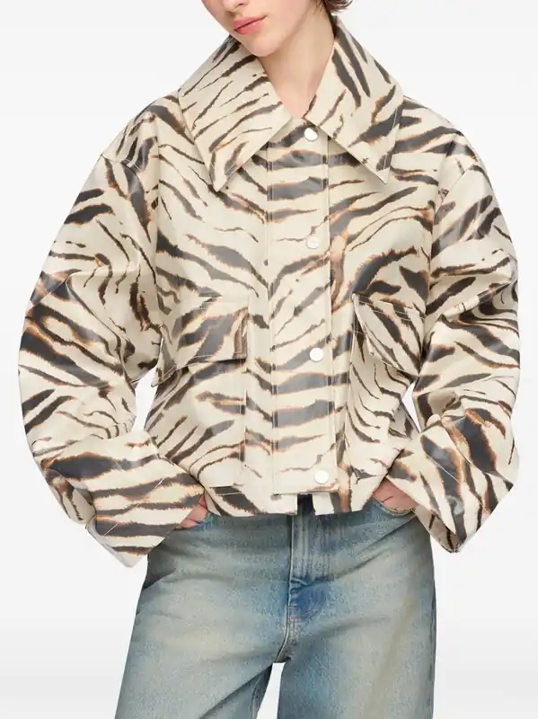 Zebra Print Cotton Blend Jacket - Ganni