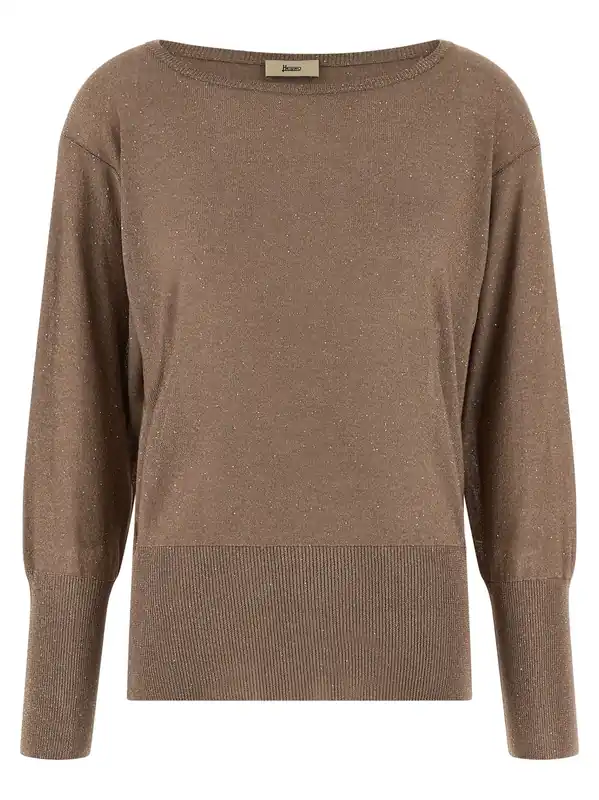 Lamé And Sequin Yarn Sweater Sweaters And Cardigans Brown - Herno