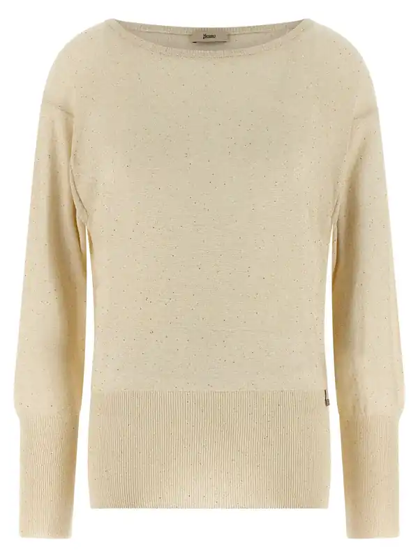 Lamé And Sequin Yarn Sweater Sweaters And Cardigans Beige - Herno