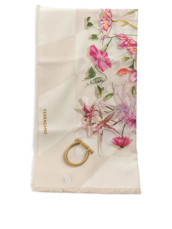 Gaia Print Wool Scarf Sciarpe & Foulard White - Ferragamo