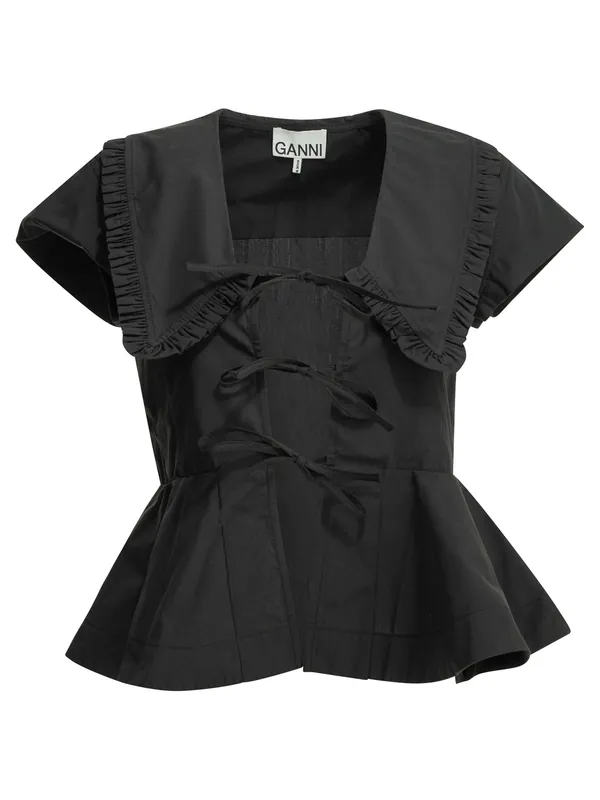 Cotton Blouse Shirts Black - Ganni