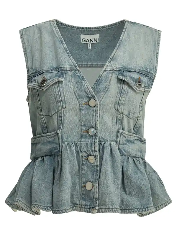 Denim Vest Tops Light Blue - Ganni