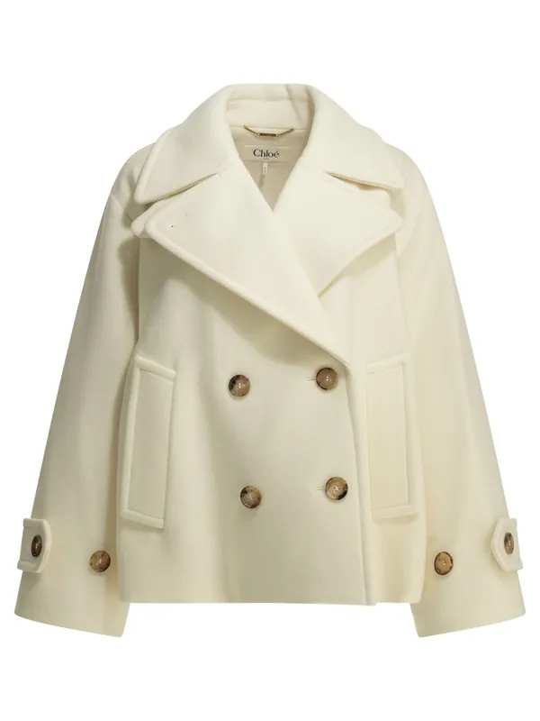 Short Wool Coat Jackets And Coats White - Chloé