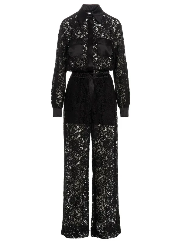 Cord Lace One-Length Bodysuit Jewelry Black