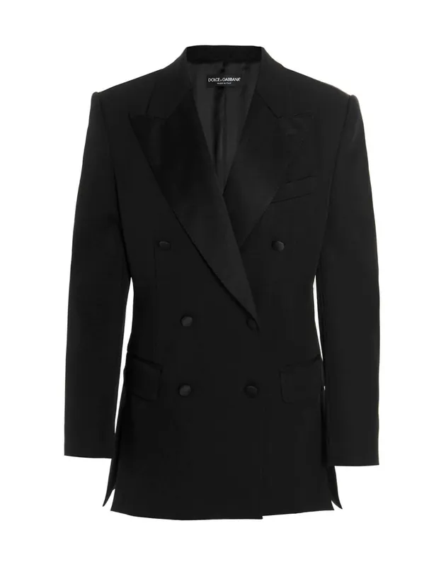 Padded Shoulders Double-Breasted Blazer Jacket Blazers Black
