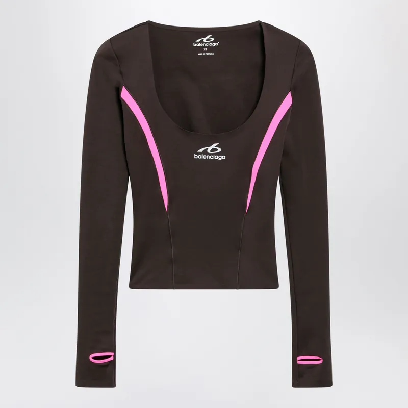 Techwear Top In Khaki/Neon Pink Technical Fabric - Balenciaga