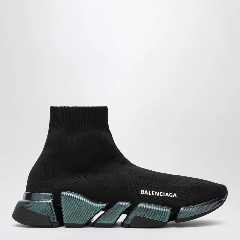 Black/Blue Speed 2.0 Iridescent Knit Sneakers - Balenciaga