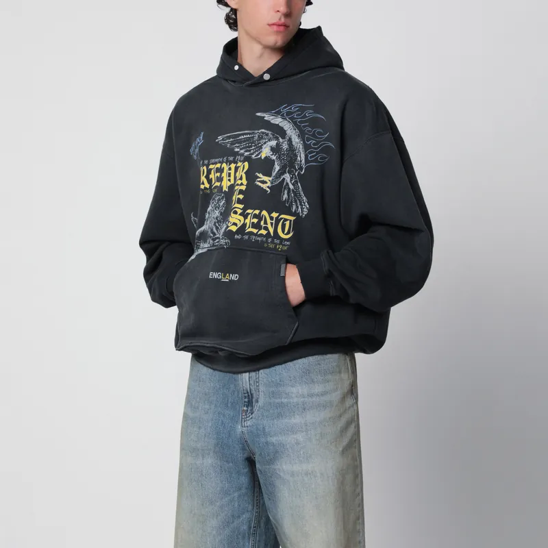 Black Faded Sweatshirt With Eagle Logo Print - Represent