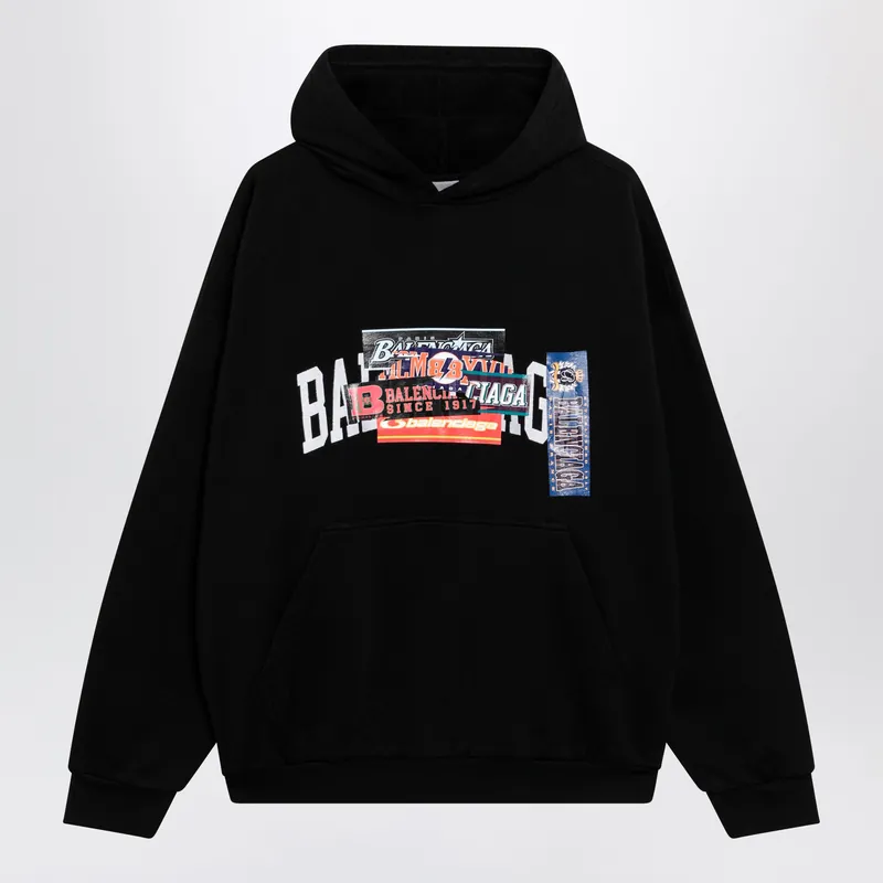 Black Hoodie With Logo Print - Balenciaga