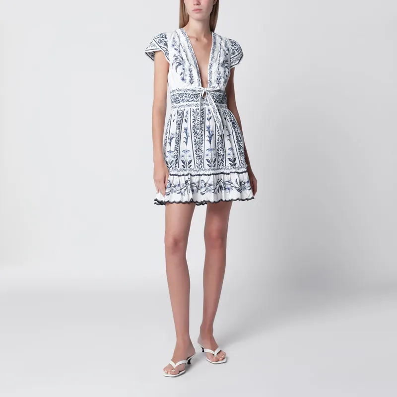 Ivory Mini Dress With Blue Floral Print - Farm Rio