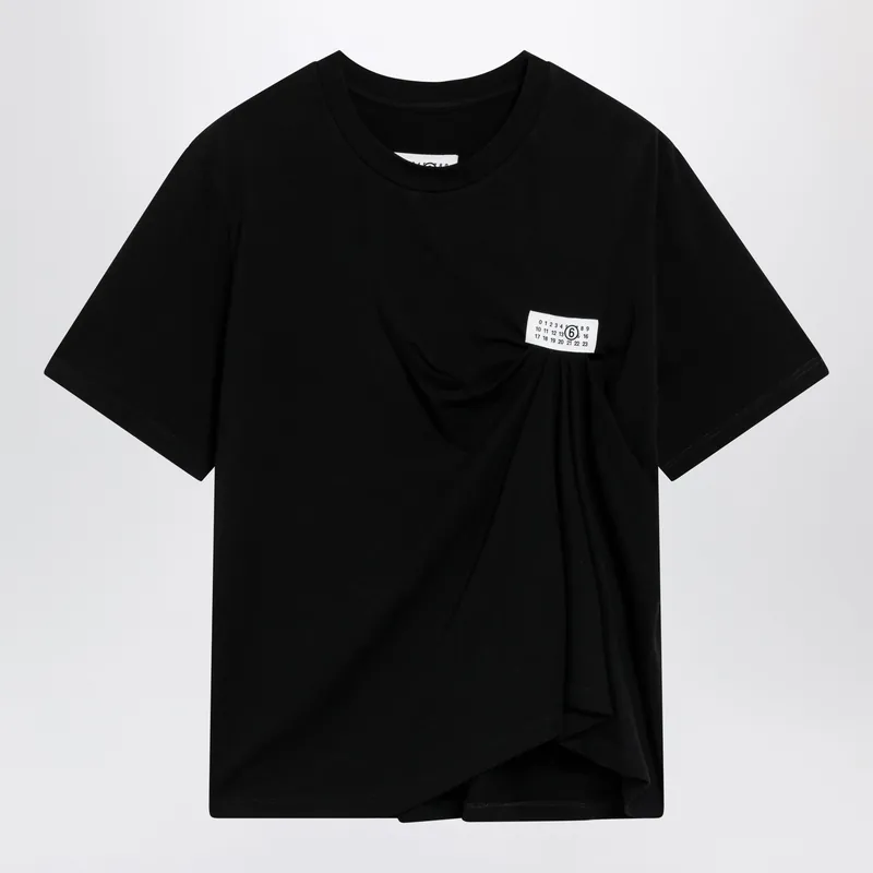 Black Draped T-Shirt With Logo Patch