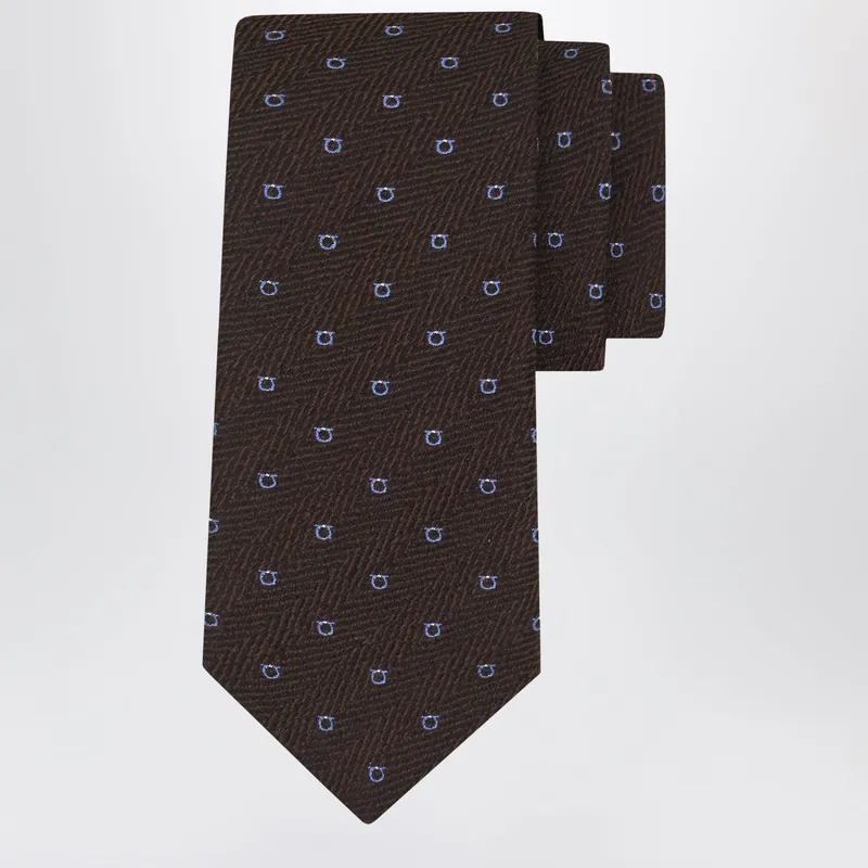 Brown/Light Blue Gancini Chevron Tie - Ferragamo